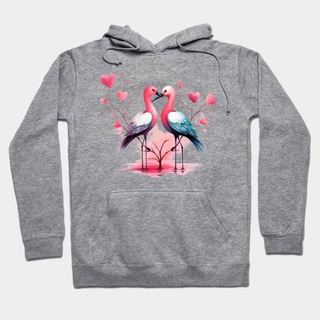 Valentine Kissing Avocet Bird Couple Hoodie by Chromatic Fusion Studio